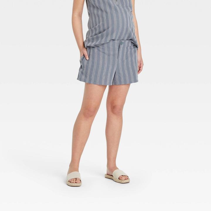The Nines By Hatch Paperbag Waist Maternity Shorts Blue