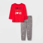 Toddler Boys' 2pc Valentine's Day 'love' Long Sleeve T-shirt & Fleece Jogger Pants Set - Cat & Jack Red/gray