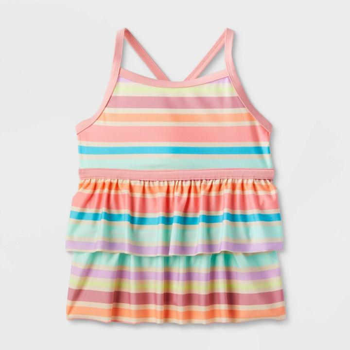 Girls' Adaptive Tiered Tankini Swim Top - Cat & Jack Coral