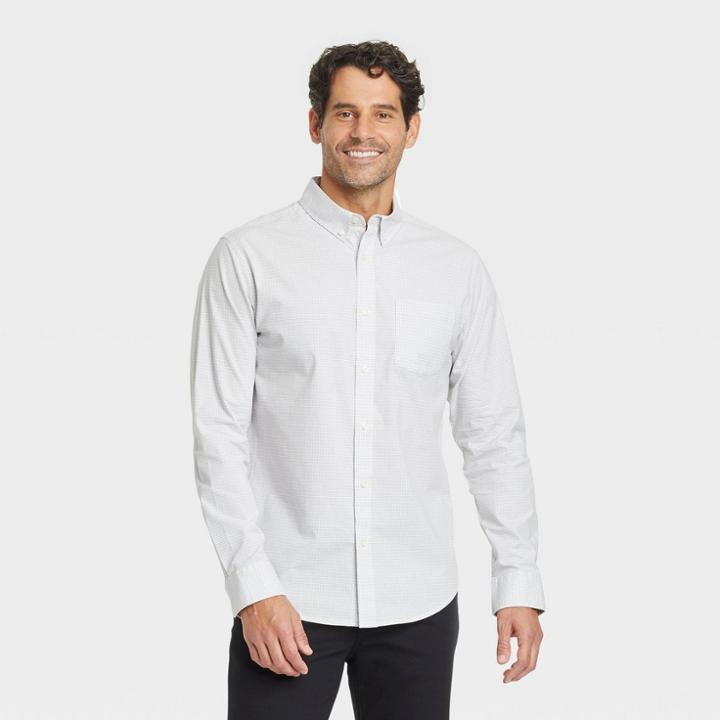 Men's Plaid Standard Fit Long Sleeve Button-down Shirt - Goodfellow & Co Light Gray/plaid