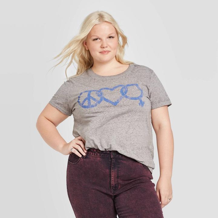Doe. Women's Peace Love Female Icon Plus Size Short Sleeve T-shirt - Doe (juniors') - Heather Gray 2x, Women's,