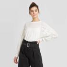 Women's Long Sleeve Crewneck Waffle Knit With Lace Inserts Top - Xhilaration White