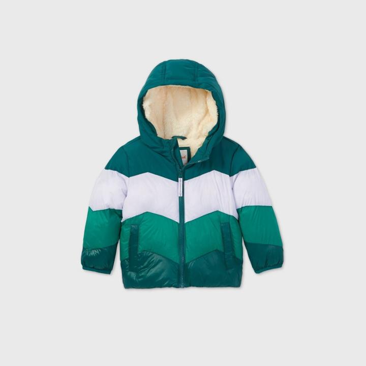 Toddler Colorblock Chevron Puffer Jacket - Cat & Jack Green/lavender