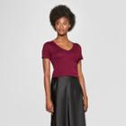 Women's Fitted Short Sleeve V-neck T-shirt - A New Day Burgundy (red)