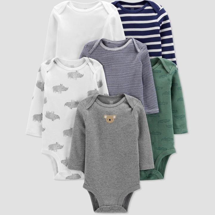 Baby Boys' 6pk Striped And Animal Print Bodysuit - Just One You Made By Carter's Green/white/blue