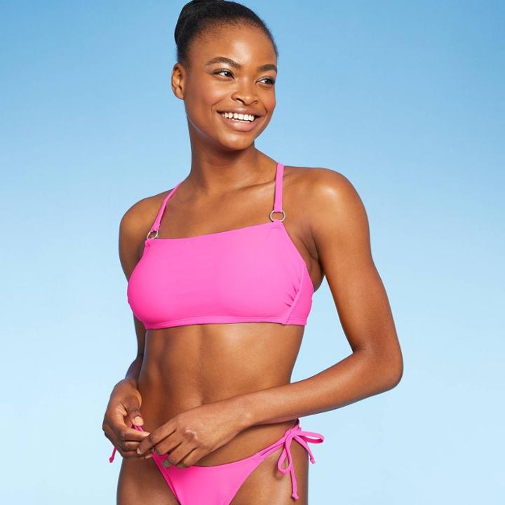 Juniors' Mini Ring Bralette Bikini Top - Xhilaration Neon Pink D/dd Cup