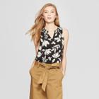 Women's Floral Print Tank - A New Day Black/cream
