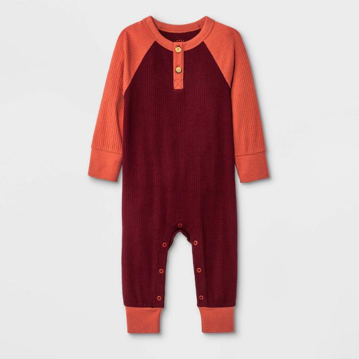 Baby Boys' Raglan Rib Romper - Cat & Jack Maroon Newborn, Red