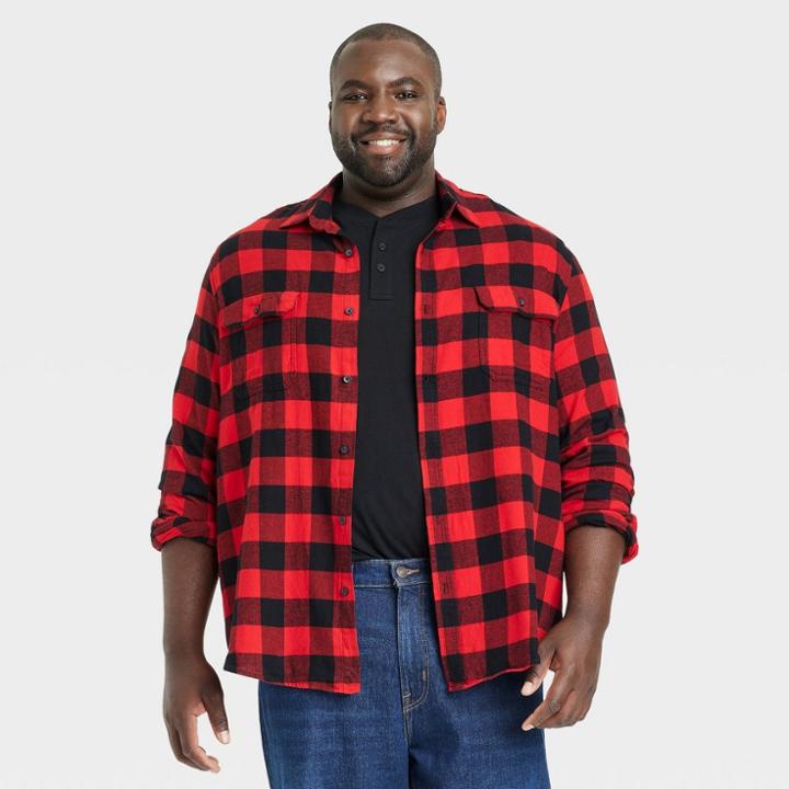 Men's Big & Tall Midweight Flannel Button-down Shirt - Goodfellow & Co Red