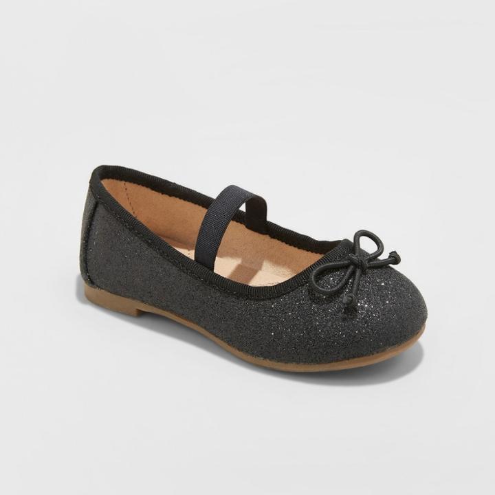 Toddler Girls' Ani Glitter Ballet Flat - Cat & Jack Midnight Black