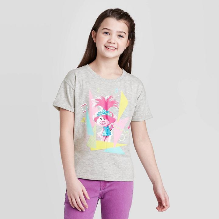 Trolls Petitegirls' Short Sleeve Poppy World Tour T-shirt - Gray