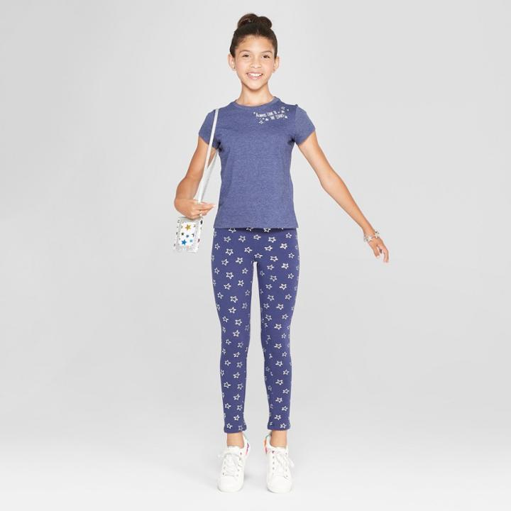 Girls' Cozy Star Print Leggings - Cat & Jack Blue