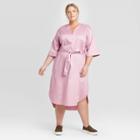 Women's Plus Size Long Sleeve V-neck Midi Dress - Prologue Pink 1x, Women's,