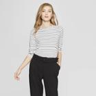 Women's Striped 3/4 Sleeve Clean Boat Neck T-shirt - A New Day White/black