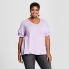 Women's Plus Size Knit Top Ruffle Short Sleeve - Ava & Viv Purple Heather