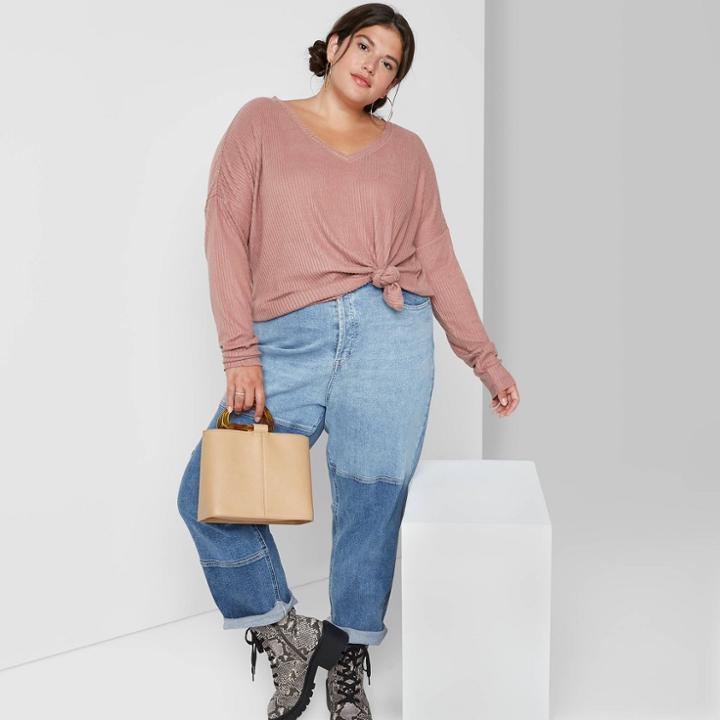 Women's Plus Size Long Sleeve V-neck Cozy Ribbed T-shirt - Wild Fable