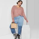 Women's Plus Size Long Sleeve V-neck Cozy Ribbed T-shirt - Wild Fable