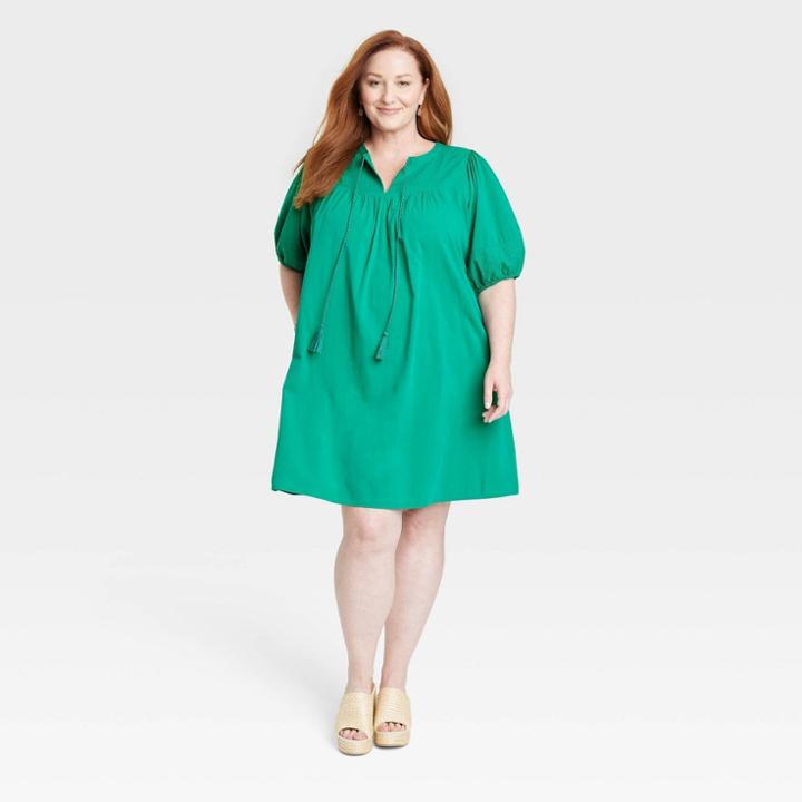 Women's Plus Size Short Sleeve A-line Dress - Knox Rose Green