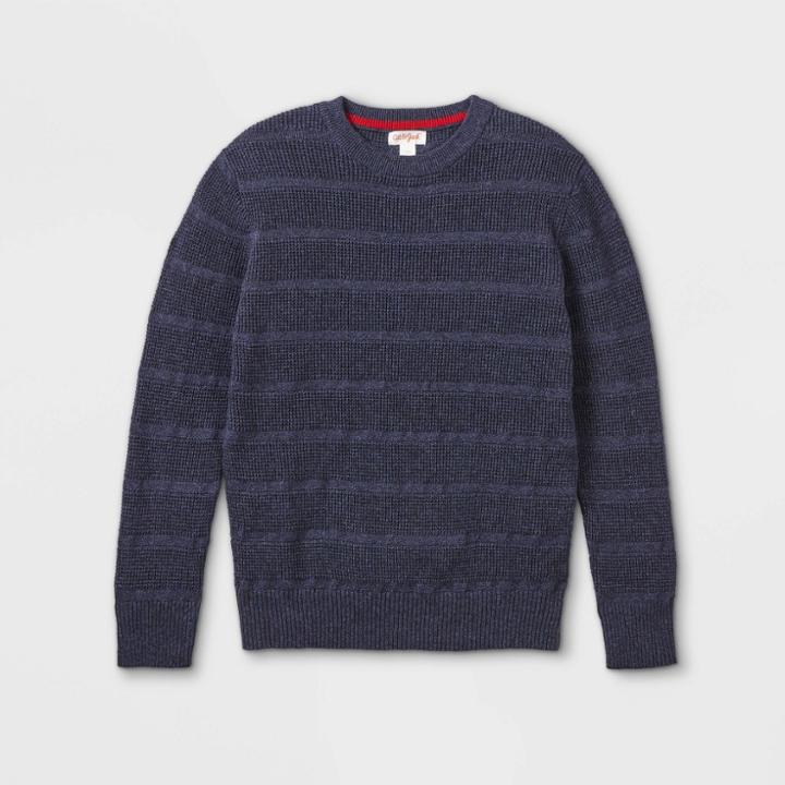 Boys' Textured Striped Crew Neck Sweater - Cat & Jack Navy