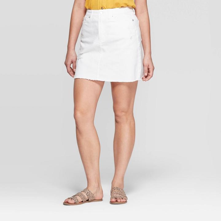 Women's Destructed Denim Mini Skirt - Universal Thread White