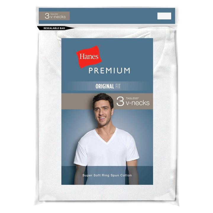 Hanes Premium Men's V-neck T-shirt 3pk - White