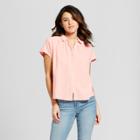 Women's Short Sleeve Drapey Button-down Blouse - Universal Thread Coral (pink)