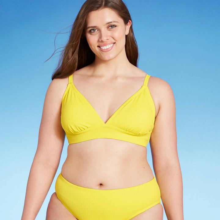 Juniors' Plus Size Ribbed Triangle Bikini Top - Xhilaration Yellow