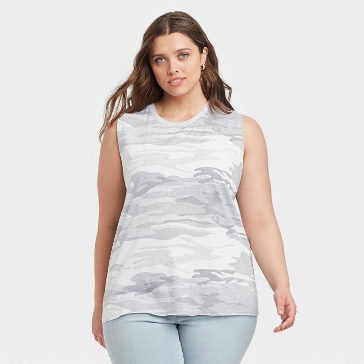 Zoe+liv Women's Plus Size Camo Print Graphic Tank Top - Gray