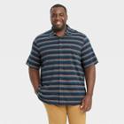 Men's Big & Tall Striped Standard Fit Short Sleeve Button-down Shirt - Goodfellow & Co Heathered Navy Blue/striped