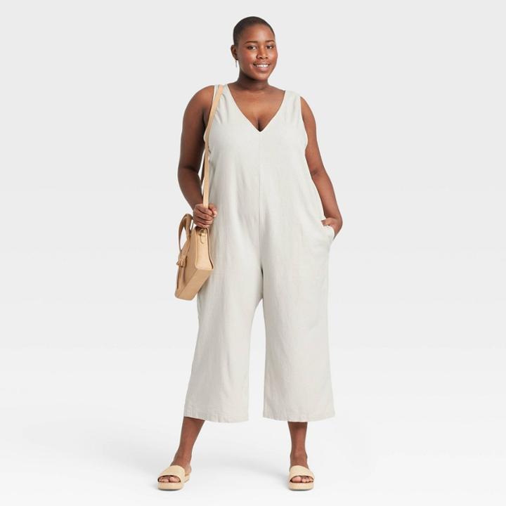 Women's Plus Size Sleeveless Cropped Jumpsuit - Universal Thread Cream