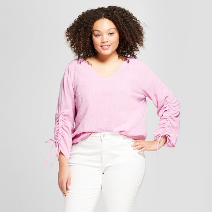 Women's Plus Size Ruched Sleeve Blouse - Ava & Viv Lavender (purple) X