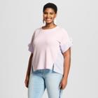 Women's Plus Size Short Tie Sleeve Top - Ava & Viv Lavender (purple) X