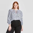 Women's Plus Size Floral Print Long Sleeve Round Neck Ruffle Detail Blouse - Who What Wear Blue 1x, Women's,