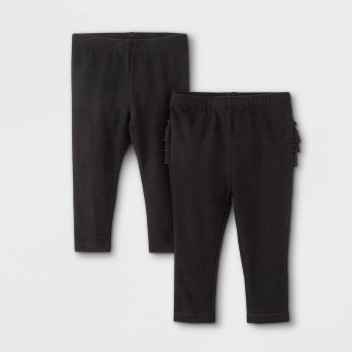 Baby Girls' 2pk Ruffle Leggings - Cat & Jack Black Newborn