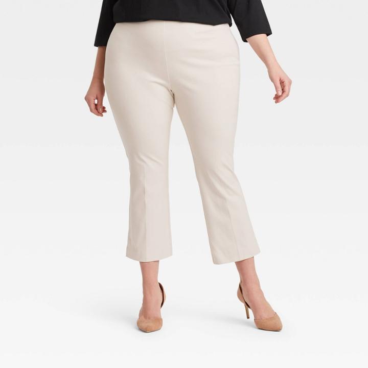 Women's Plus Size High-rise Flare Cropped Pants - A New Day Cream