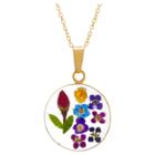 Distributed By Target Women's Gold Over Sterling Silver Pressed Flowers Circle Pendant (18),