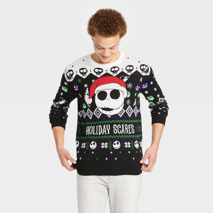 Men's Disney Nbc Holiday Scares Pullover Sweater - Black