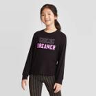 Girls' Long Sleeve Waffle Knit Glow In The Dark Top - Art Class Black