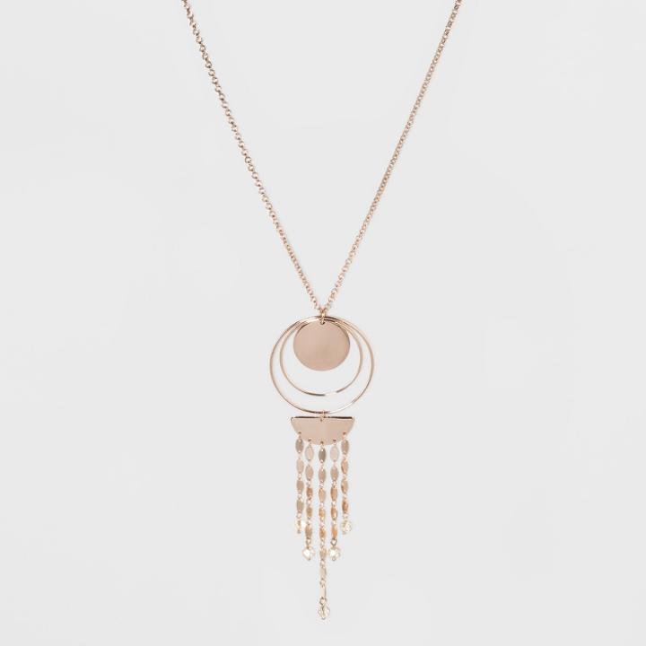 Circles And Chain Long Necklace - A New Day Rose Gold