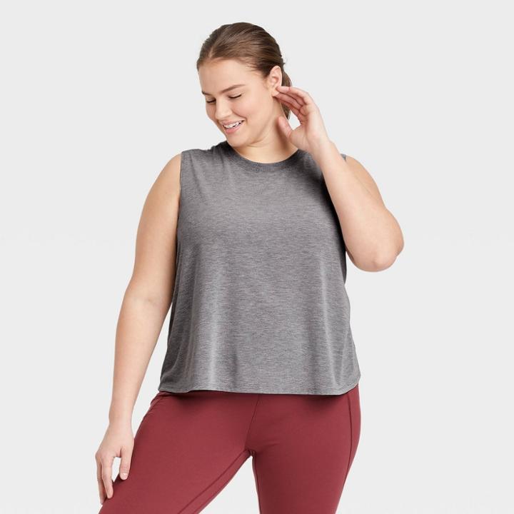 Women's Plus Size Active Cinch Crop Tank Top - All In Motion Charcoal Gray