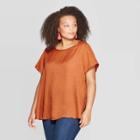 Women's Plus Size Short Sleeve Crewneck Top - Ava & Viv Rust (red)