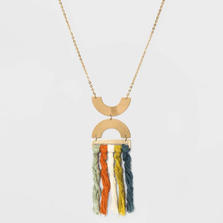 Curved Bar And Half Moon Tassel Pendant Necklace - Universal Thread ,