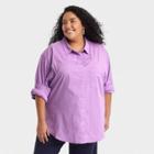 Women's Plus Size Raglan Long Sleeve Button-down Oversized Tunic - Ava & Viv Purple X