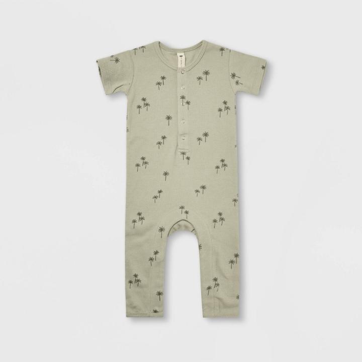 Q By Quincy Mae Baby Girls' Ribbed Palms Short Sleeve Romper - Sage
