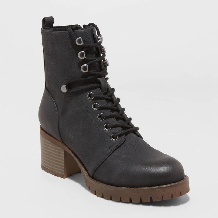 Women's Kayce Faux Leather Heeled Lace-up Bootie - Universal Thread Black