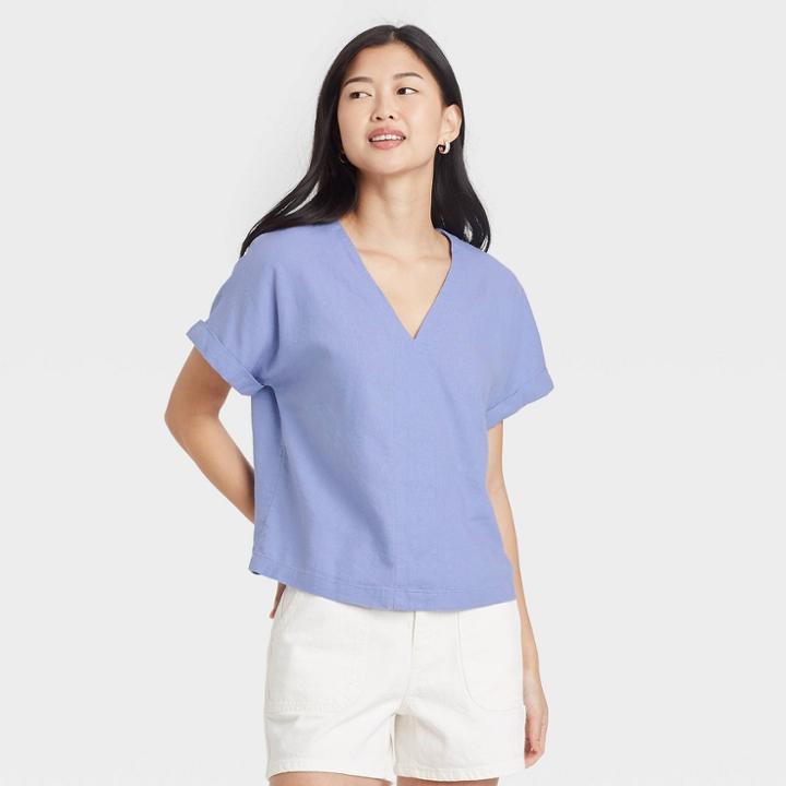 Women's Short Sleeve Blouse - Universal Thread Violet