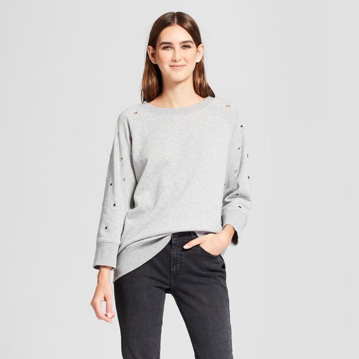 Women's Grommet Detail 3/4 Sleeve Pullover Top - Alison Andrews Gray
