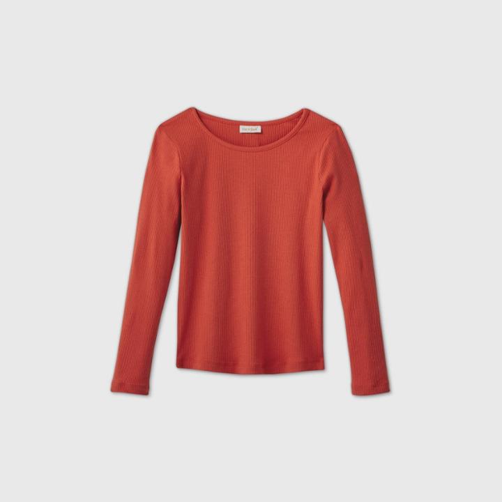 Girls' Long Sleeve Ribbed T-shirt - Cat & Jack Orange