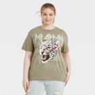 Women's Def Leppard Plus Size Animal Print Short Sleeve Graphic T-shirt - Green