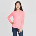 Girls' Long Sleeve Plie All Day Graphic T-shirt - Cat & Jack Neon Coral Xl, Girl's, Pink